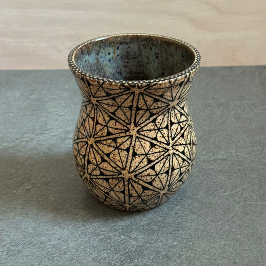 Tangled Triangle Cup with Blue Green Glaze